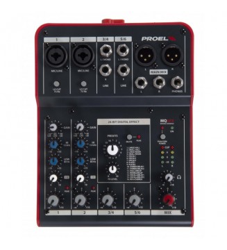 Mixer Ultra-Compatto Proel 6 Ingressi e 2 Bus con Fx Mq6fx-paradisesound.it