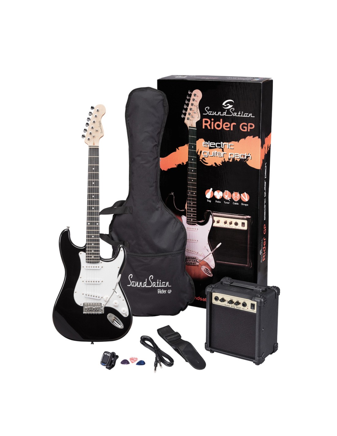 Chitarra Elettrica con Accessori – Soundsation Rider GP Black Pack Student-paradisesound.it