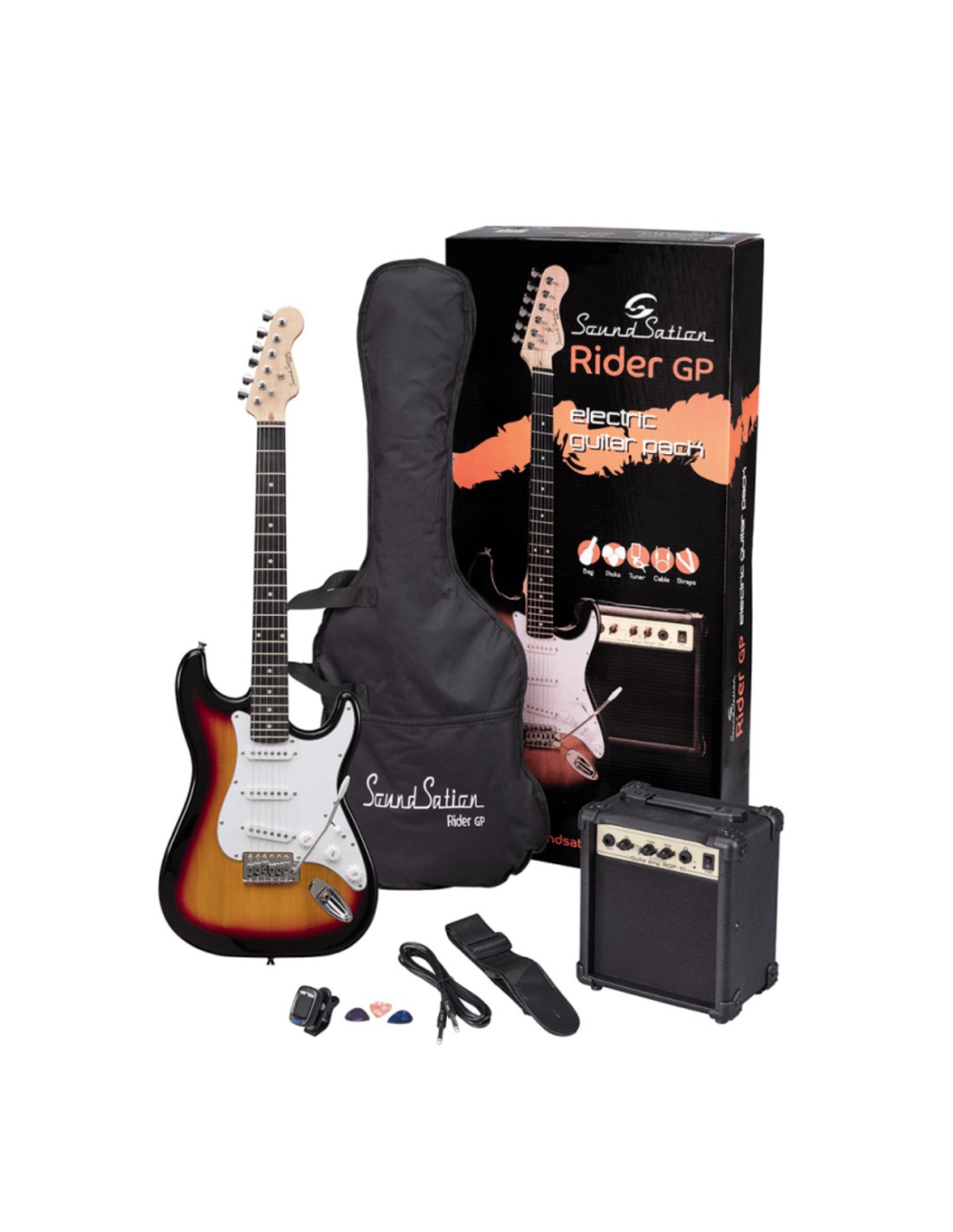 Chitarra Elettrica con Accessori – Soundsation Rider GP Sunburst Pack Student-paradisesound.it