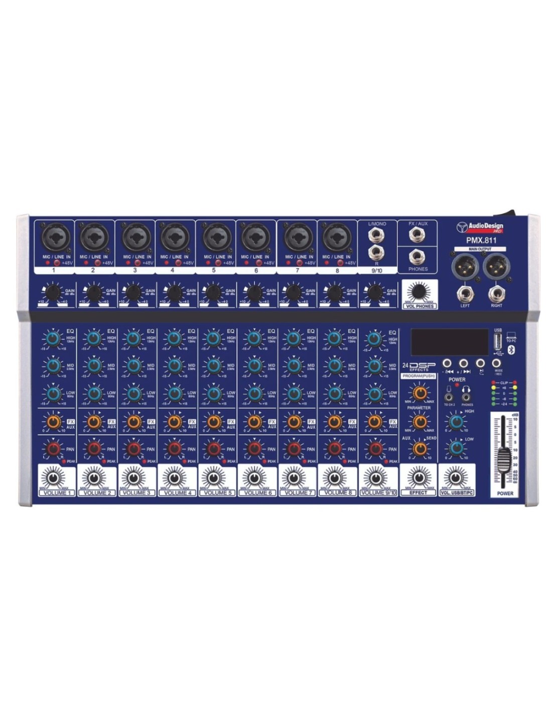 Mixer Professionale Audio Design PMX.811 Con 8+1+1 Canali, USB, Bluetooth E 24 Effetti DSP-paradisesound.it