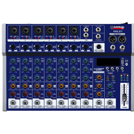 Mixer Prof. 6+1+1 Canali Audio design Usb/Bt 24 effetti Pmx.611-paradisesound.it